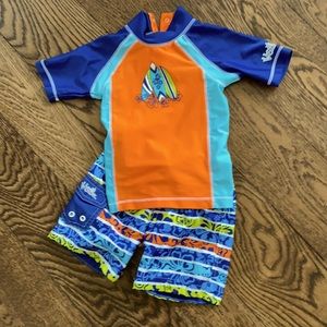 Rash guard and swim trunks